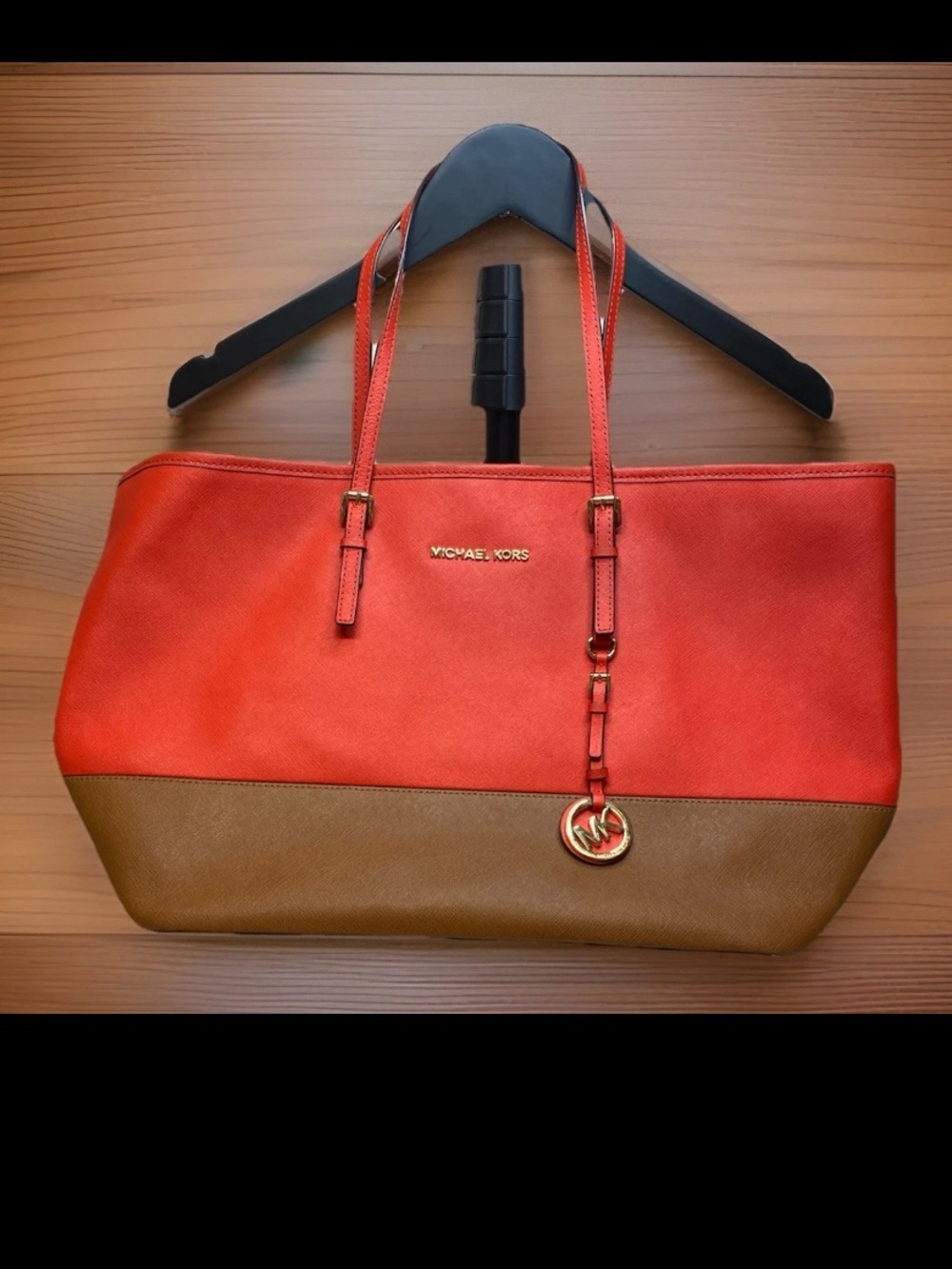 Michael Kors Jet Set Travel Large Tote Colorblock Pop Orange Multi - NO DAMAGE